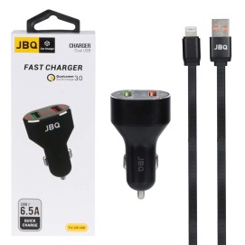 شارژر فندکی فست دو پورت JBQ مدل C-65 33W همراه با کابل آیفون